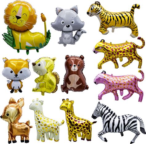 12 Pcs Jungle Safari Animals Balloons Giant Tiger Lion Zebra Monkey