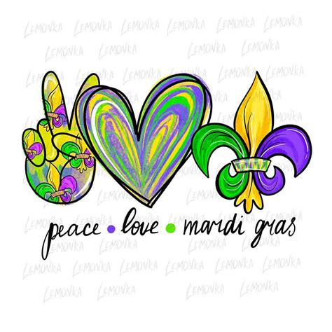 Peace Love Mardi Gras Png Fleur De Lis Png Mardi Gras Etsy