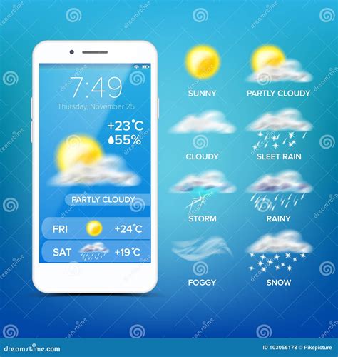 Weather Forecast App Vector Realistic Smartphone Screen Weather App