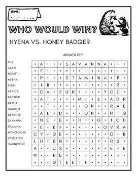 Who Would Win Hyena vs Honey Badger book word search by Happy Hoodlets