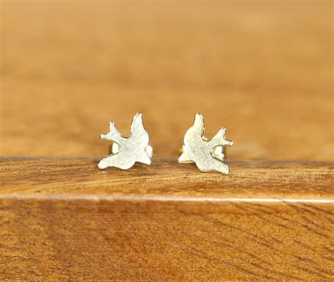 Bird earrings, sterling silver bird stud earrings, tiny silver earrings ...