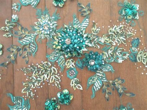 Absolutely Breathtaking Embroidered D Applique Fabric Teal Etsy