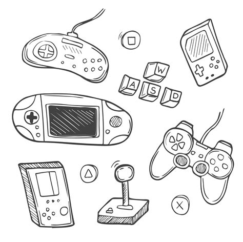 Set of video game in doodle style. Computer games line vector 23526070 ...