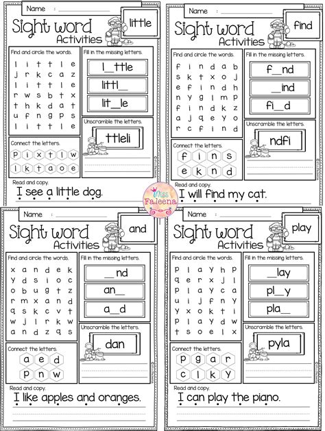 Sight Word Activities Pre Primer Sight Word Activities Word Activities Kindergarten