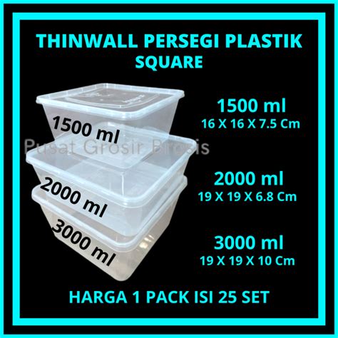 25set Thinwall Square Kotak Persegi 1500ml 2000ml 3000ml Square