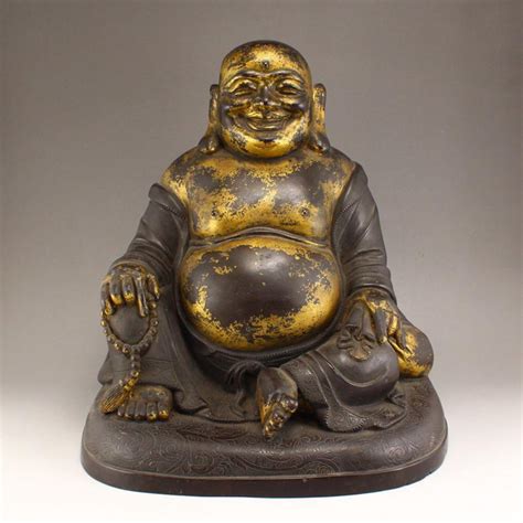 Sold At Auction Chinese Gilt Gold Red Copper Laughing Buddha Statue