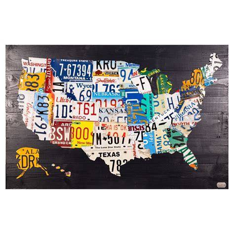 Contemporary Assemblage License Plate Art Map Of The Usa By Design