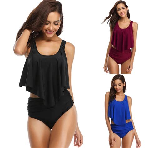 Bikini 2019 Sexy Women Girls Flare Bikini Set Solid Padded Sexy Tankini Beach Suit Swimwear Plus