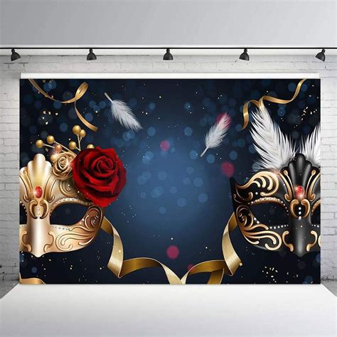 8x6ft Masquerade Theme Party Photography Backdrops Gold Mask Rose Flower Carnival Mardi Gras