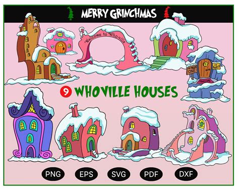 Christmas Houses Decorations Set New Year Clipart Whoville Buildings