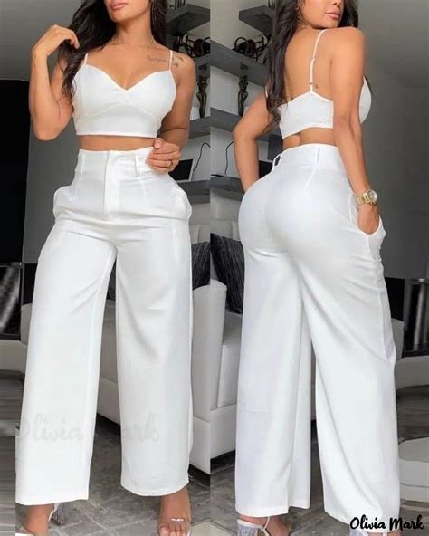 Olivia Mark Spaghetti Strap Crop Top And Wide Leg Trouser Set