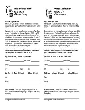 Fillable Online Relay Acsevents RFL Luminaria 2 Up Form 082010 Relay