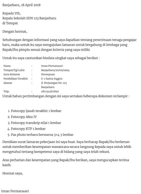 Contoh Surat Lamaran Pekerjaan Sesuai Eyd Pulp