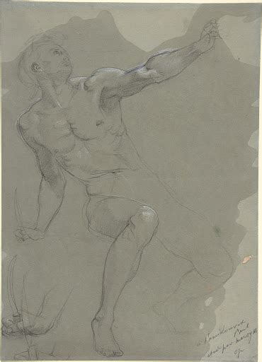 Seated Male Nude Recto Crouching Male Nude Verso Paul Baudry