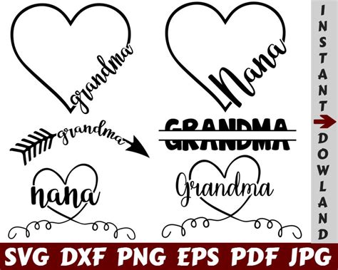 Grandma Heart SVG Nana Heart SVG Granny Heart SVG Etsy