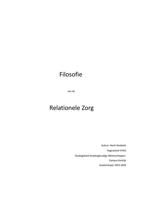 Cursus Filosofie Van De Relationele Zorg 2023 2024 Filosofie Van De