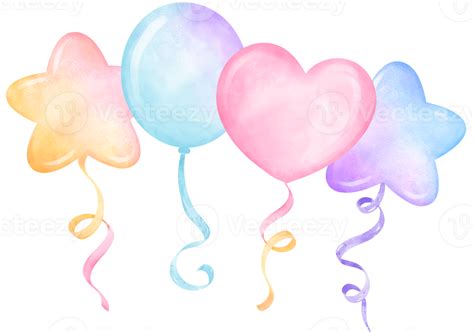 Vibrant Pastel Balloons Bouquet With Strings Watercolor Png