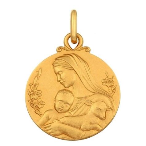 Médaille de baptême Vierge et l agneau en or jaune 18 carats Maison