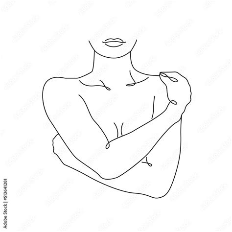 Beautiful Naked Woman Sitting Female Body Line Drawing Off