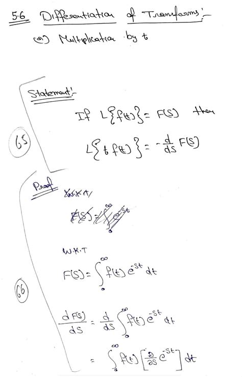 Multiplication By T Property Of Laplace Transform Hand Written