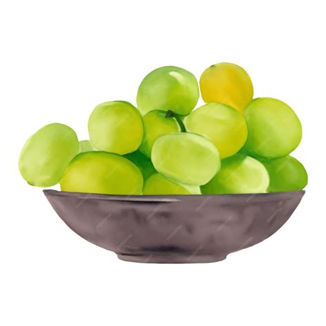 Premium Vector Green Grapes On Wooden Bowl Isolated Hand Drawn