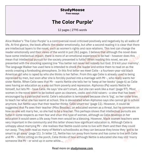 the color purple movie review essay