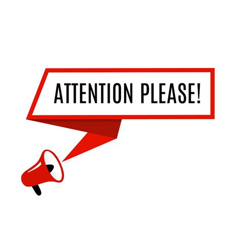 Attention please announcement sign with megaphone, flat vector illustration important alert icon ...