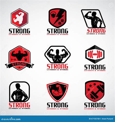 Red And Black Strong Fitness Logo Vector Set Design Stock Vector