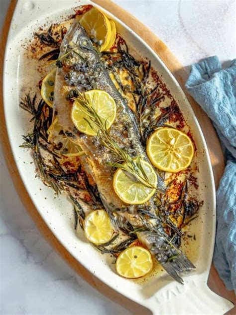 Lemon Caper Butter Roasted Branzino Recipe Sweet Cs Designs