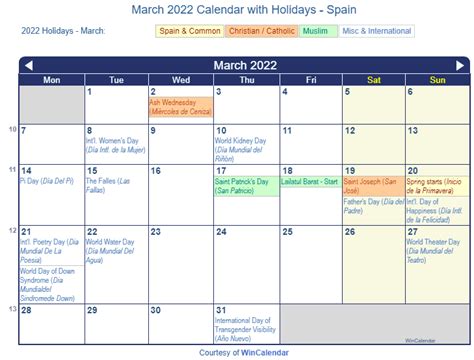 Print Friendly March 2022 Spain Calendar For Printing