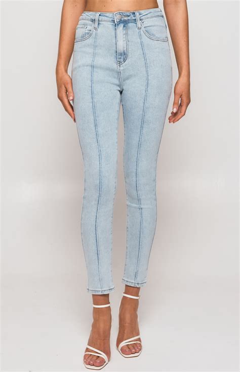 High Waisted Stretch Denim Jeans With Leg Seam Details Sdm129 Style