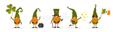 St Patrick Day Gnomes Cute Leprechauns With Festive Elements Vector