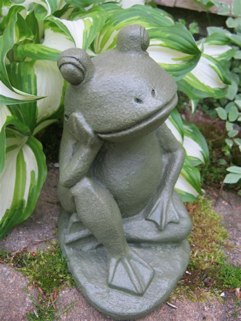 Frog Garden Statue Relaxing Concrete Frog Cement Garden Art Etsy