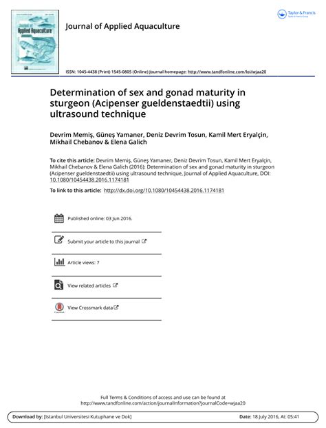 PDF Determination Of Sex And Gonad Maturity In Sturgeon Acipenser Gueldenstaedtii Using