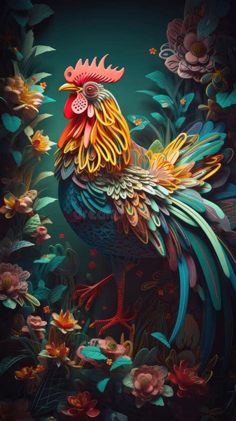 Rooster in bright colors stock illustration. Illustration of animal ...