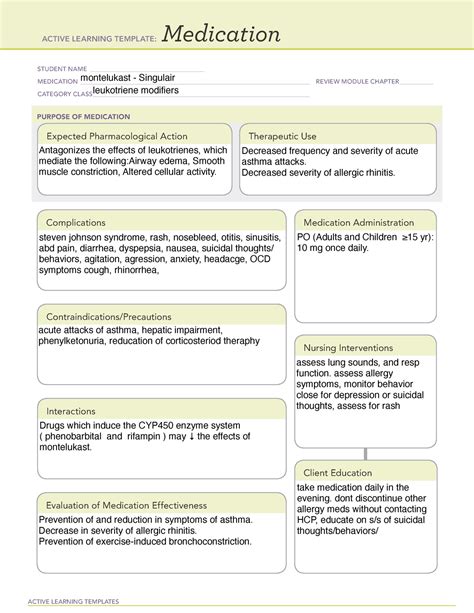 Ati Active Learning Template Leukotriene Modifiers Montelukast