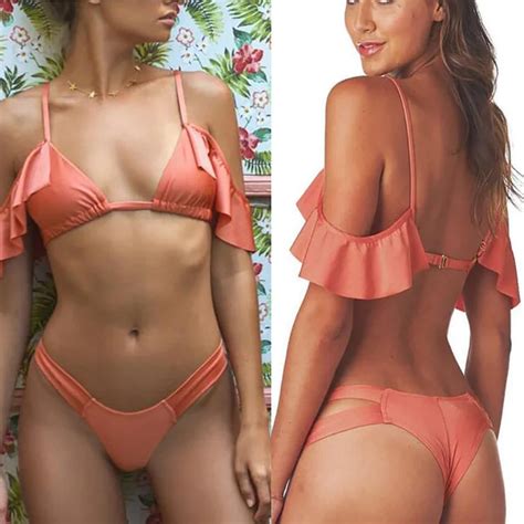 Ruffled Bikini 2018 Falbala Bikinis Sets Sexy T Back Bikini G String