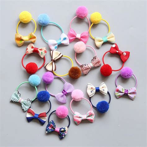 Pc Lot Pom Pom Hair Bow Tie Ropes Ponytail Holder Fluffy Ball Pom