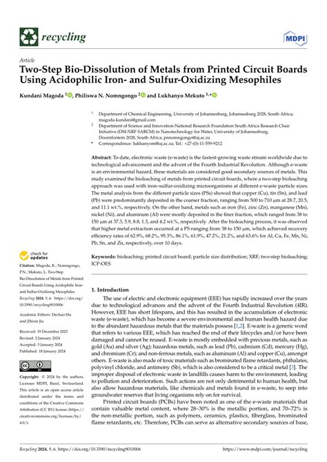 PDF Two Step Bio Dissolution Of Metals From Printed Circuit Boards