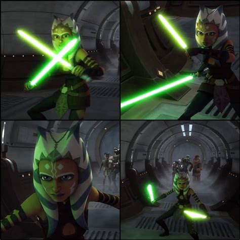 Star Wars The Clone Wars Ahsoka Tano Green Lightsabers Giclee Print