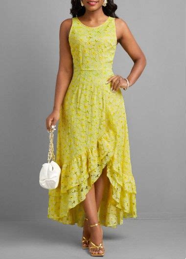 Light Yellow Ruffle A Line Sleeveless Maxi Dress Usd 39