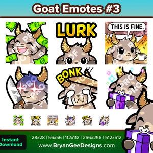 Goat Emotes Dono Lurk This Is Fine Hit Evil Knife Gift For Twitch