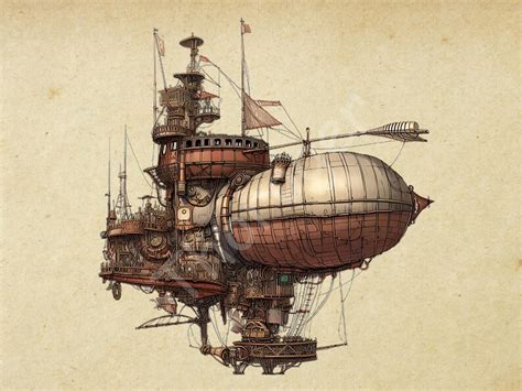 Steampunk Airship Clipart Pack Fantasy Style Airship Illustrations for ...