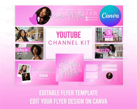 Pink Youtube Branding Kit, Youtube Banner Kit, DIY Banner Template ...