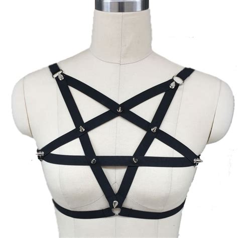 New Black Pentagram Harness Cage Bra Exotic Apparel Lingerie Sexy Hot