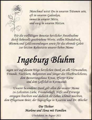 Traueranzeigen Von Ingeburg Bluhm Trauer Anzeigen De