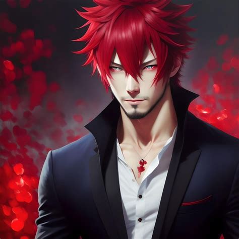 Premium Photo | Abstract Japanese Anime Guy in Suit with Red Eyes and ...