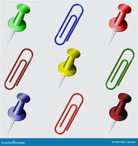 Stationery Set Different Colors Pins And Clips Stock Illustration