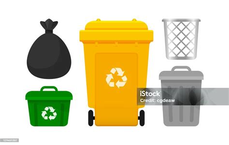 Bin Collection Yellow Recycle Bin And Plastic Bags Waste Isolated On