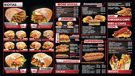 Menu At Kota Joe Roadhouse Wonderboom Restaurant Pretoria Lavender